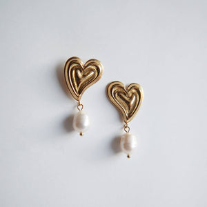 Pearl Drop Heart Earrings