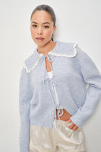 Load image into Gallery viewer, Pretty Garbage Lace Trim Tie Front Collar Cardigan
