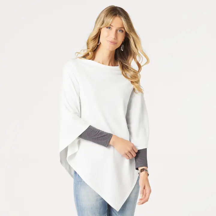 Lightweight Brushed Poncho - White