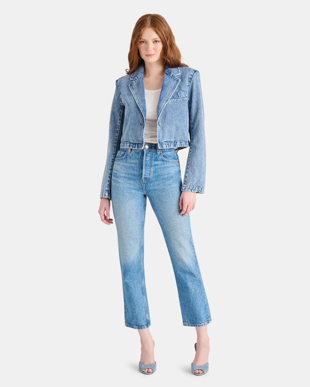 Steve Madden Tarin Denim Crop Blazer