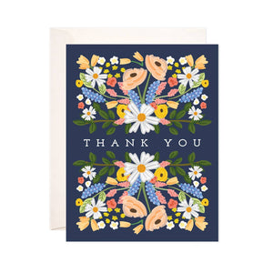 Navy Floral Thank You Greeting Card - Box Set of 8