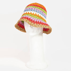 Striped V Knit Straw Bucket Hat
