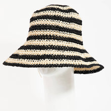 Load image into Gallery viewer, Straw Braided Striped Bucket Hat: BK
