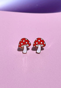 Mushroom Enamel Charm Stud Earrings