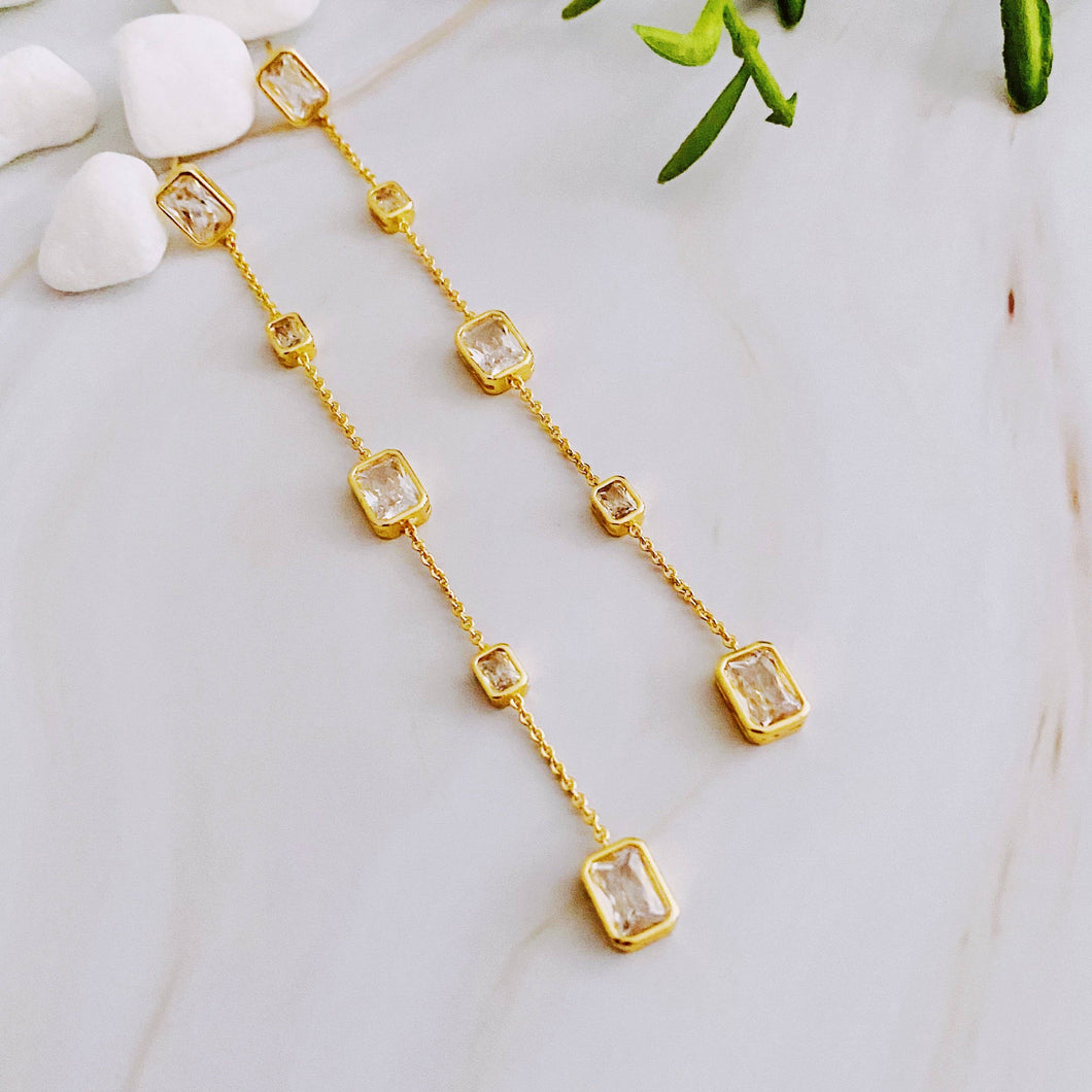 Five Stones Dangle Drop Earrings: Crystal Clear