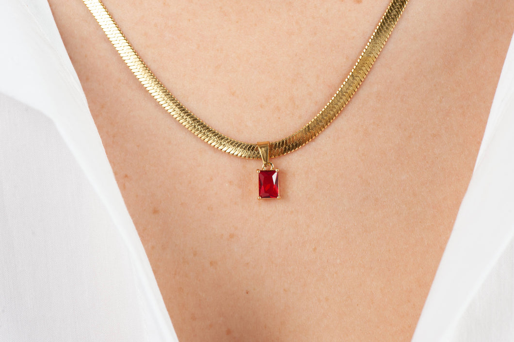 Harrod's Herringbone Charm Necklace-Red