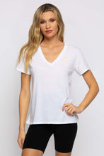 Load image into Gallery viewer, Suburban Riot Embroidered Smile Lightening Vneck Tee
