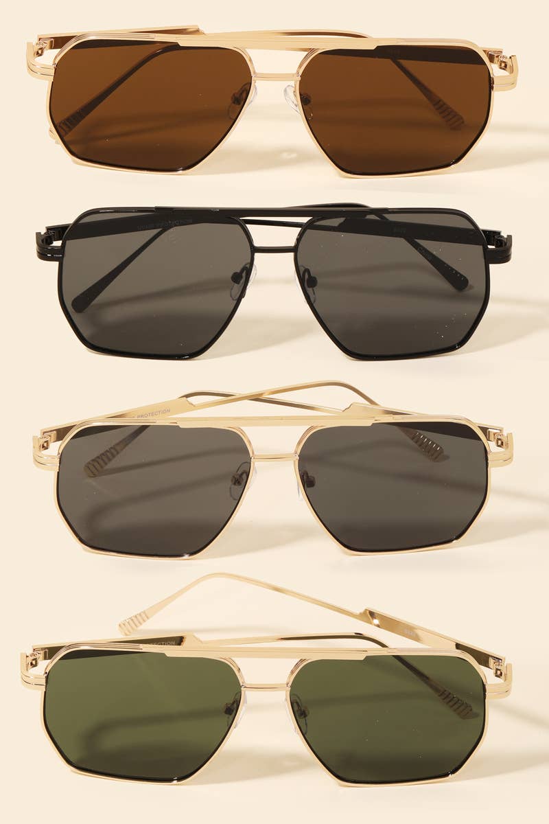 Thin Metallic Frame Oversized Sunglasses Set