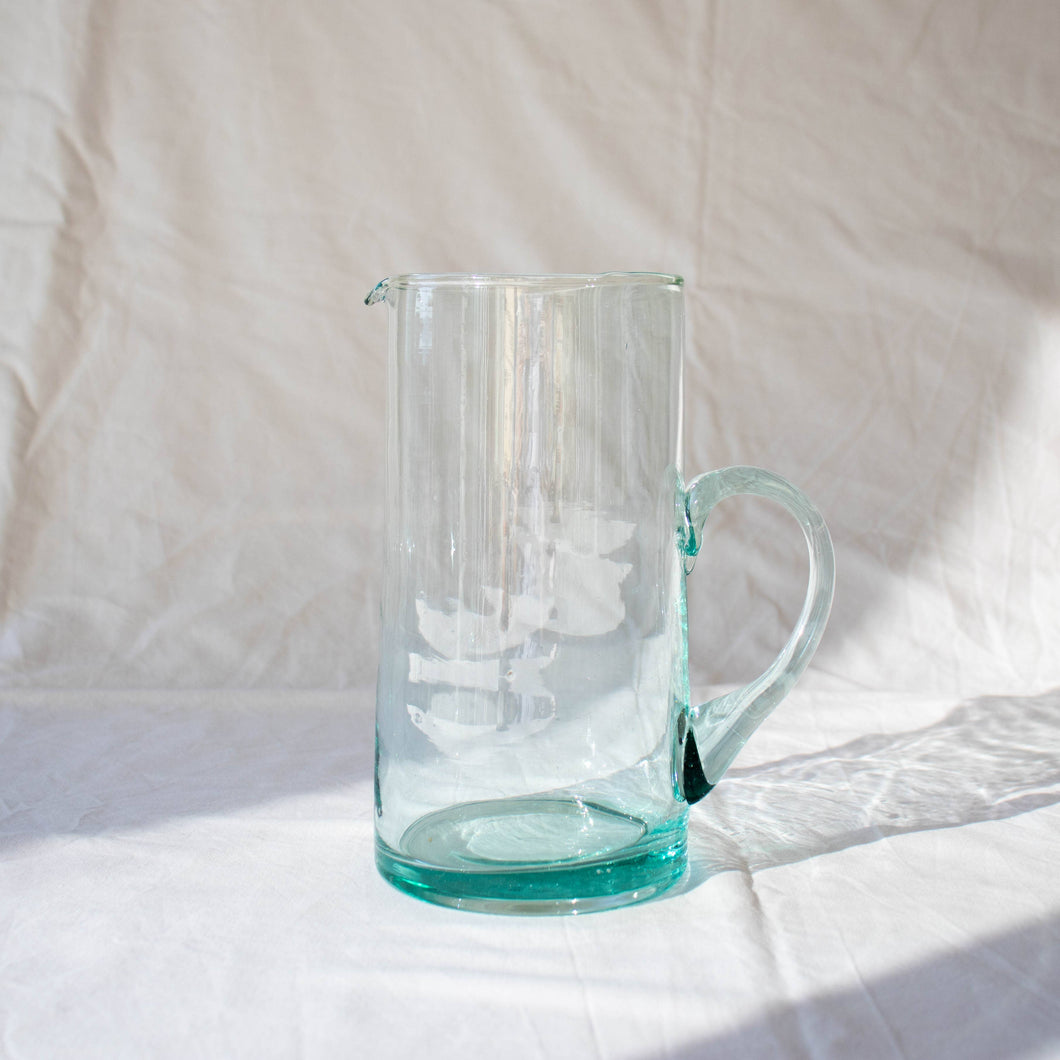 Moroccan Jug with Handle - Hand blown recycled glass Pitcher
